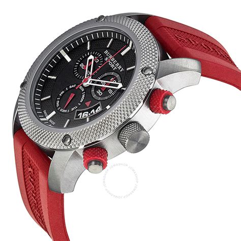 Burberry Sport Chronograph Black Dial Red Rubber Men's Watch 